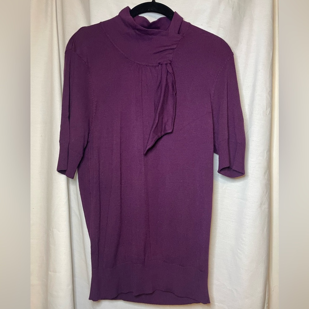NWT Willi Smith Amethyst Purple 1/2 Sleeve High Collar Top w/ Tie Size L
